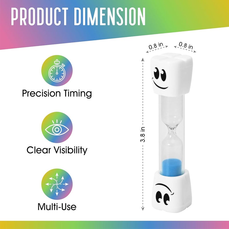 TeacherFav TeaherFav 2 Minute Toothbrush Sand Timer for Kids -Set of 4 Small Blue, Pink, Yellow and Green Smiley Hour Glass - Image 2