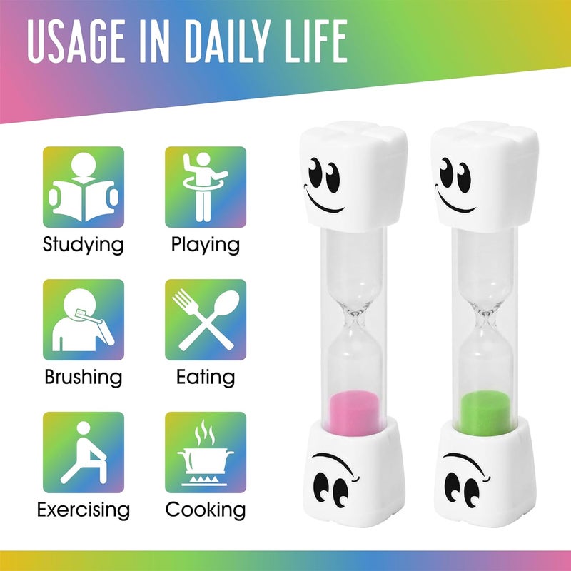 TeacherFav TeaherFav 2 Minute Toothbrush Sand Timer for Kids -Set of 4 Small Blue, Pink, Yellow and Green Smiley Hour Glass - Image 5