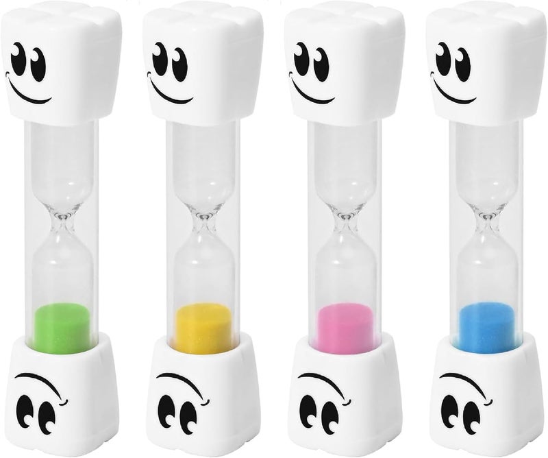 TeacherFav TeaherFav 2 Minute Toothbrush Sand Timer for Kids -Set of 4 Small Blue, Pink, Yellow and Green Smiley Hour Glass - Image 1
