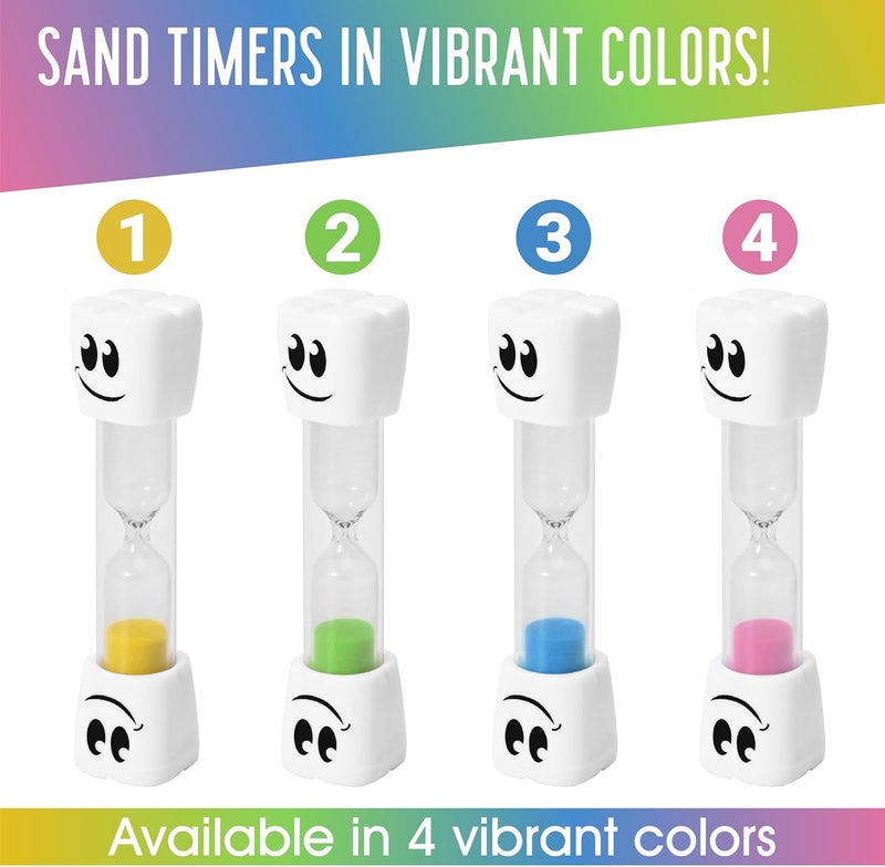 TeacherFav TeaherFav 2 Minute Toothbrush Sand Timer for Kids -Set of 4 Small Blue, Pink, Yellow and Green Smiley Hour Glass - Image 3