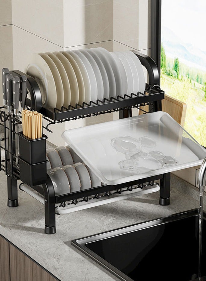 هايدو Dish Drying Stand, Dish Rack,2-Tier Dish Rack with Drain Trays Kitchen Accessories Organizer, Large Capacity Kitchen Rack with Utensil and Cutting  - Image 1