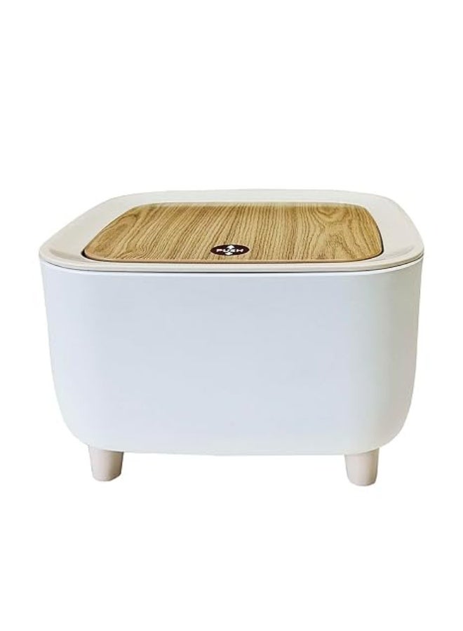 Small Trash Can with Push Top Lid, Nordic Modern Plastic Waste Bin for Kitchen, Bathroom, Bedroom, Living Room, Office, Outdoor, Dog Resistant, Wood Push Top - Garbage Can - Round Waste Bin - Garbage Can for Chalets, Villas, Houses - Push Top Lid Trash Can - Waste Bin for Bathroom, Bedroom, Master, Hall, Kitchen - Small Size Basket - garbage bin  - Image 5