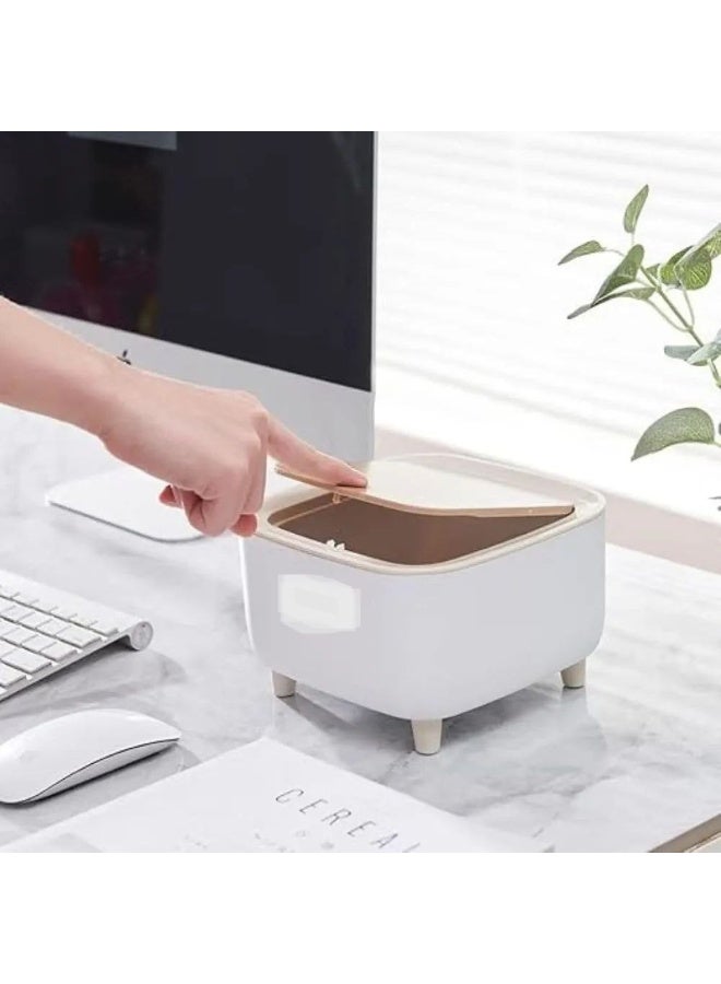 Small Trash Can with Push Top Lid, Nordic Modern Plastic Waste Bin for Kitchen, Bathroom, Bedroom, Living Room, Office, Outdoor, Dog Resistant, Wood Push Top - Garbage Can - Round Waste Bin - Garbage Can for Chalets, Villas, Houses - Push Top Lid Trash Can - Waste Bin for Bathroom, Bedroom, Master, Hall, Kitchen - Small Size Basket - garbage bin  - Image 2