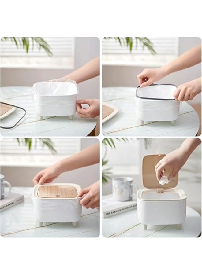 Small Trash Can with Push Top Lid, Nordic Modern Plastic Waste Bin for Kitchen, Bathroom, Bedroom, Living Room, Office, Outdoor, Dog Resistant, Wood Push Top - Garbage Can - Round Waste Bin - Garbage Can for Chalets, Villas, Houses - Push Top Lid Trash Can - Waste Bin for Bathroom, Bedroom, Master, Hall, Kitchen - Small Size Basket - garbage bin  - Image 4