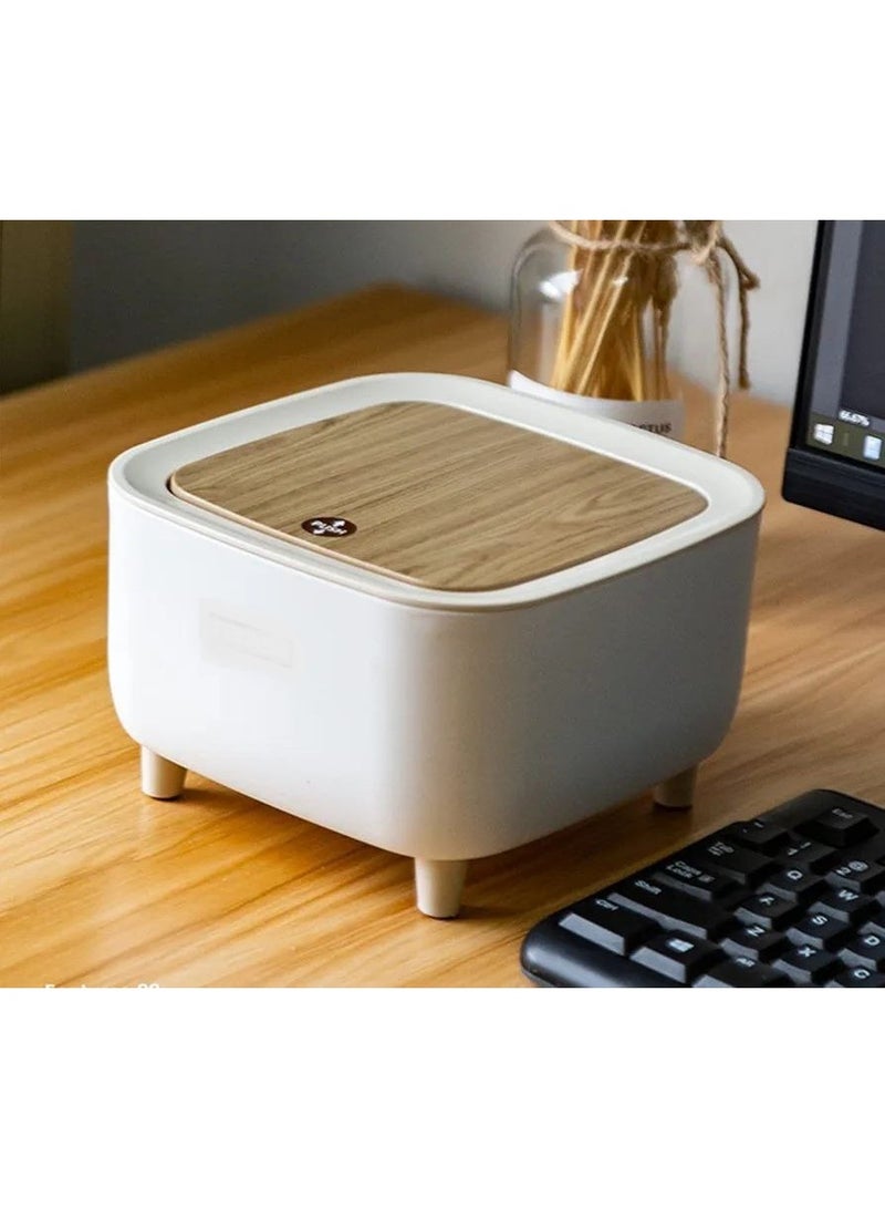 Small Trash Can with Push Top Lid, Nordic Modern Plastic Waste Bin for Kitchen, Bathroom, Bedroom, Living Room, Office, Outdoor, Dog Resistant, Wood Push Top - Garbage Can - Round Waste Bin - Garbage Can for Chalets, Villas, Houses - Push Top Lid Trash Can - Waste Bin for Bathroom, Bedroom, Master, Hall, Kitchen - Small Size Basket - garbage bin  - Image 3