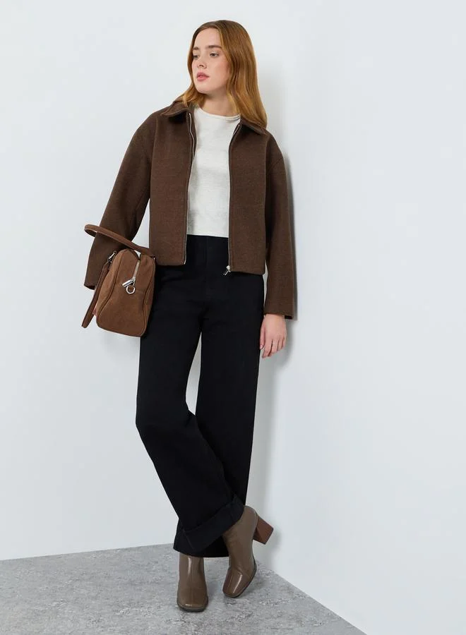 Take Two Women Brown Zip-Up Wool Jacket