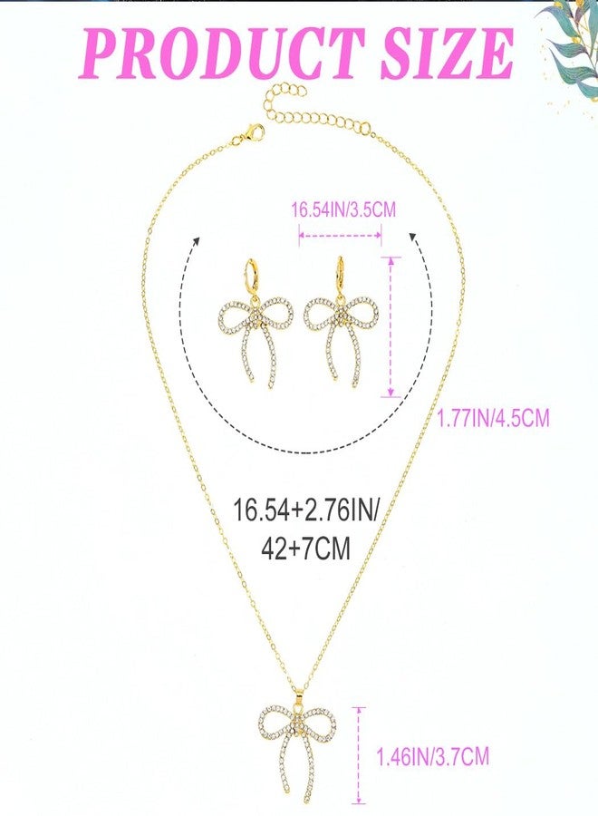 ايفينت طقم مجوهرات EARENT على شكل فيونكة، قلادة مرصعة بأحجار الراين الذهبية، طقم قلادات لعيد الميلاد ورأس السنة الجديدة للنساء - Image 4