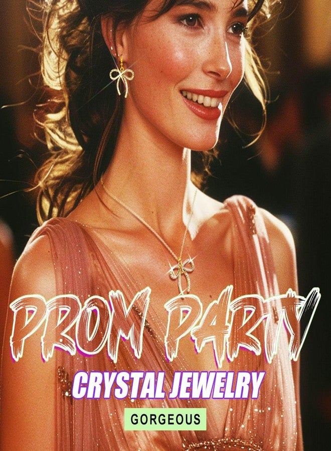 ايفينت طقم مجوهرات EARENT على شكل فيونكة، قلادة مرصعة بأحجار الراين الذهبية، طقم قلادات لعيد الميلاد ورأس السنة الجديدة للنساء - Image 5