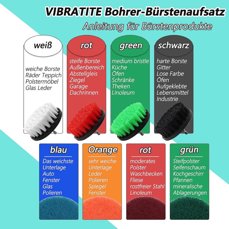 Vibra-TITE VIBRATITE Brush Attachment Drill Set, 20 Pieces Brush Attachment Cordless Screwdriver Brush Cleaning Brush Rim Brush Scrubber Cleaning Kit, Power Scrubber for Bathroom, Rims and Upholstery, White Reliable daily use design - Image 4