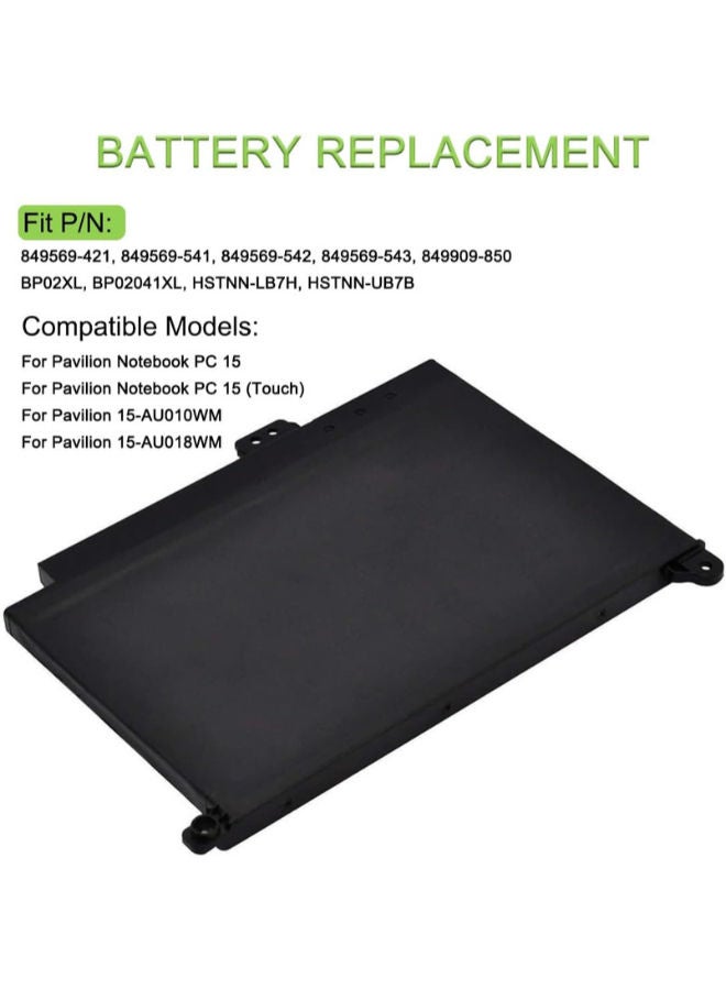 لاب-تك بطارية كمبيوتر محمول متوافقة مع سلسلة HP Pavilion 15-AU و15-AW - تناسب أرقام الأجزاء BP02XL وBP02041XL - 7.7 فولت / 5150 مللي أمبير / ساعة / 41 واط / ساعة - ضمان لمدة 6 أشهر من LAPTECH - Image 2
