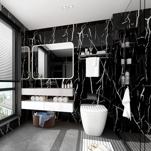 VYOOx Marble Wallpaper Peel and Stick Waterproof Wallpaper for Home Kitchen Countertop Cabinet Furniture Oil Proof Kitchen Stickers (6, Black (2 Ft X 6.5Ft)) - Image 5