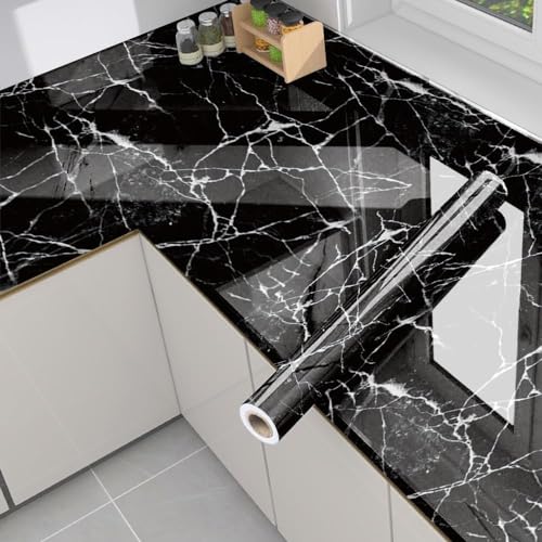 VYOOx Marble Wallpaper Peel and Stick Waterproof Wallpaper for Home Kitchen Countertop Cabinet Furniture Oil Proof Kitchen Stickers (6, Black (2 Ft X 6.5Ft)) - Image 2
