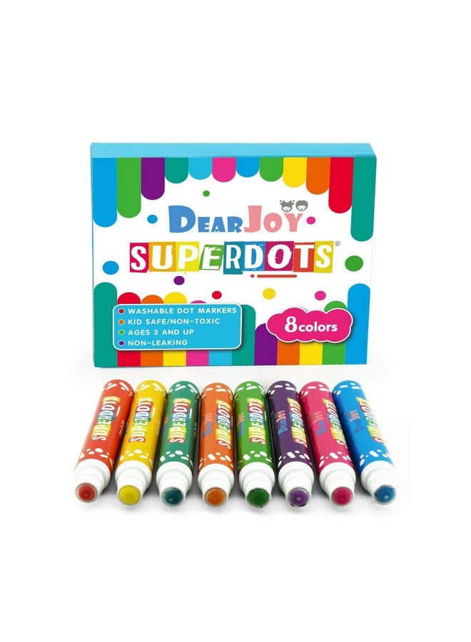دير جوي أقلام تلوين DearJoy Super Dot للأطفال الصغار، 8 ألوان جامبو، 20 مل، غير سامة، مصنوعة من الماء، أدوات فنية ممتعة لمرحلة ما قبل المدرسة، قابلة للغسل (متعددة الألوان) - Image 2
