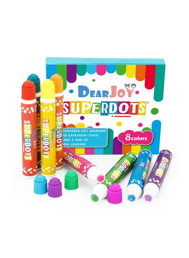 دير جوي أقلام تلوين DearJoy Super Dot للأطفال الصغار، 8 ألوان جامبو، 20 مل، غير سامة، مصنوعة من الماء، أدوات فنية ممتعة لمرحلة ما قبل المدرسة، قابلة للغسل (متعددة الألوان) - Image 1