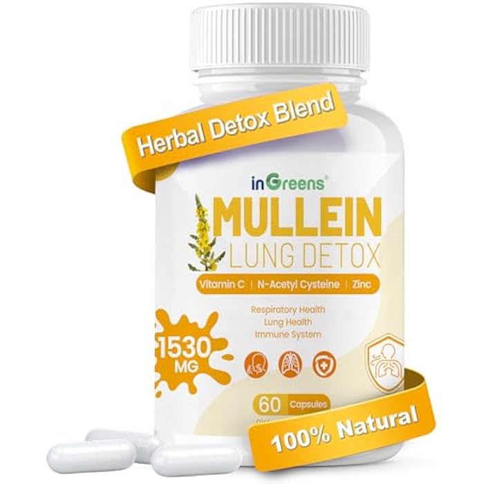 inGreens Mullein Leaf Extract 1530 Mg, 15-in-1 Herbal Supplements,Mullein Leaf Extract for Lungs,Bottled in USA - 60 Capsules - Image 1