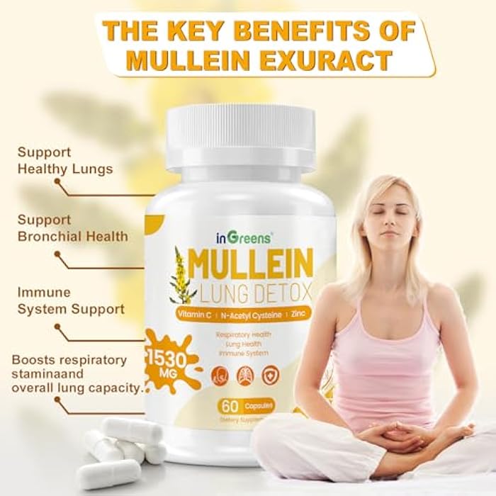 inGreens Mullein Leaf Extract 1530 Mg, 15-in-1 Herbal Supplements,Mullein Leaf Extract for Lungs,Bottled in USA - 60 Capsules - Image 5