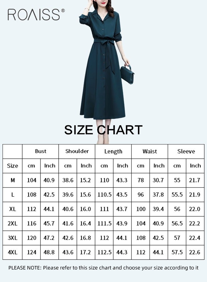roaiss French Lapel Shirt Dresses for Women with Pocket Design Premium Solid Color Long Sleeve Buttoned Vertical Hem High Waist Dress Ladies Simple Elegant Temperament Wedding Guest Costumes - Image 5