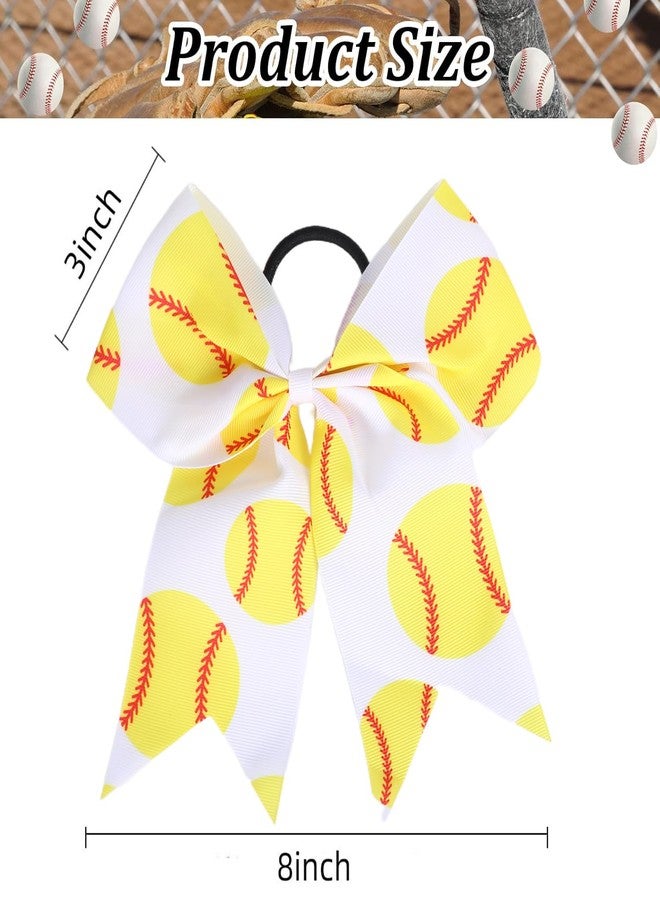 Hipcheer 12 PCS Softball Baseball Cheer Bows, Sparkly Rugby Hair Bows with Elastic Hair Ties Accessories for Teens Girls Women Cheerleading Softball Competition Sports (Yellow Softball) - Image 4