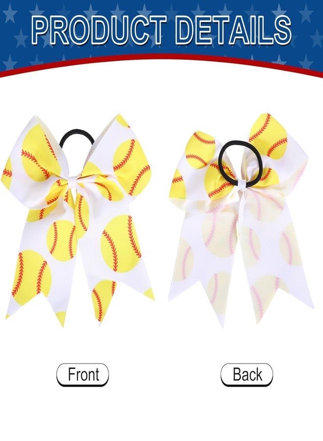 Hipcheer 12 PCS Softball Baseball Cheer Bows, Sparkly Rugby Hair Bows with Elastic Hair Ties Accessories for Teens Girls Women Cheerleading Softball Competition Sports (Yellow Softball) - Image 5