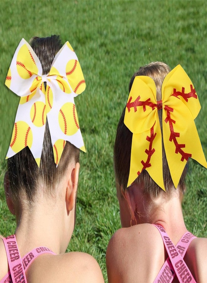 Hipcheer 12 PCS Softball Baseball Cheer Bows, Sparkly Rugby Hair Bows with Elastic Hair Ties Accessories for Teens Girls Women Cheerleading Softball Competition Sports (Yellow Softball) - Image 3