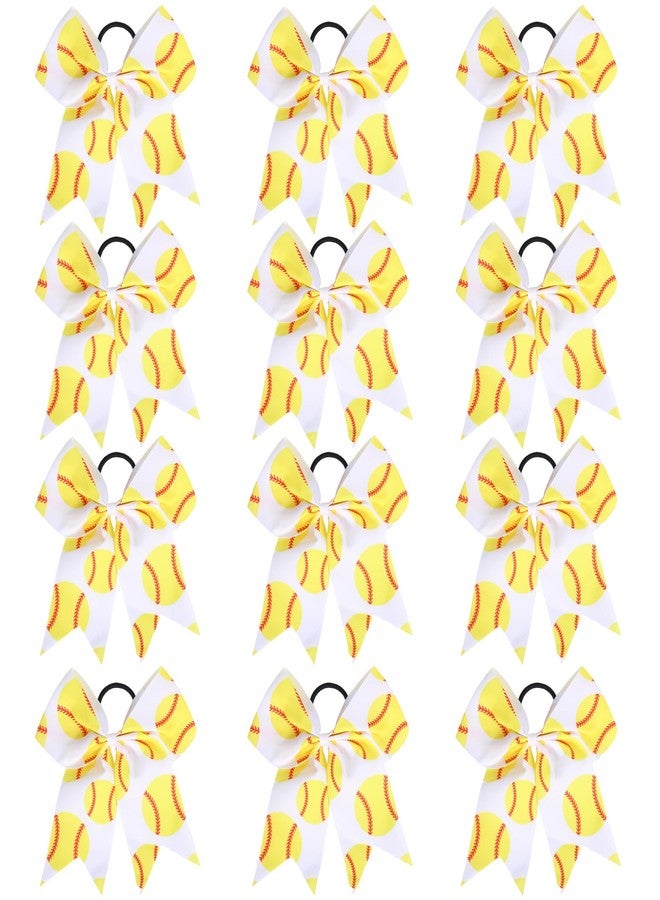 Hipcheer 12 PCS Softball Baseball Cheer Bows, Sparkly Rugby Hair Bows with Elastic Hair Ties Accessories for Teens Girls Women Cheerleading Softball Competition Sports (Yellow Softball) - Image 1