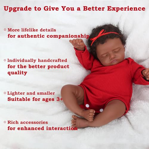 CHAREX Realistic 18 Inch Reborn Baby Doll - African American Sleeping Newborn Handcrafted Lifelike Black Skin Perfect for Kids Aged 3 and Up with Accessories - Image 5