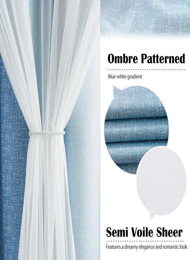 Geomoroccan 100% Blackout Curtains with Sheer Overlay Mix and Match Double Layer Drapes 84 Inch Long 2 Panels for Bedroom Living Room Blue White Ombre Grommet Window Treatment with Tiebacks - Image 3