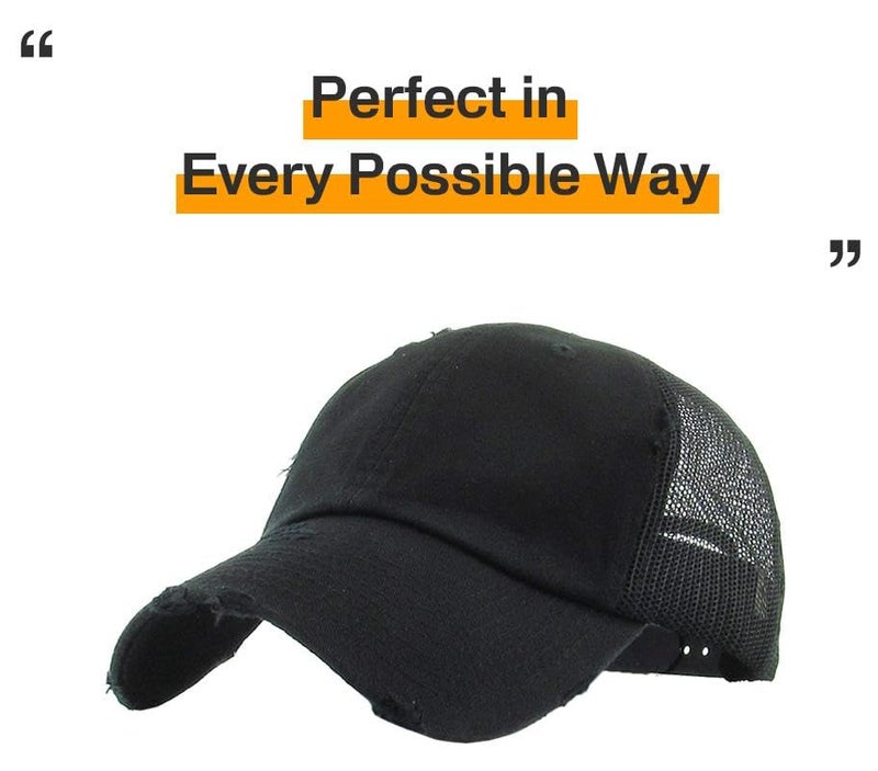 KBETHOS KBE-VM BLK Vintage Mesh Adjustable Baseball Cap, One Size, Black Trucker - Image 4