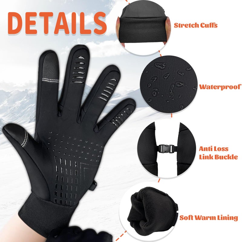 YUHAN PRETTY Kids Winter Gloves Waterproof Touchscreen Warm Fleece Anti-Slip for Boys Girls Children 4-10 Years Back(BlackM) - Image 4