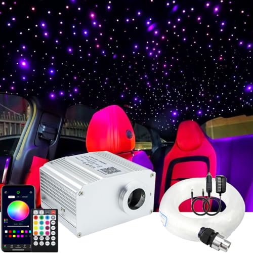 AZIMOM Bluetooth Control 10W RGBW Twinkle Fiber Optic Lights Star Ceiling Light Kit 200pcs*0.03in*6.5ft Fiber Cables Sound Activated APP/Remote Light Engine Car Use Home Interior Lighting Deco - Image 1