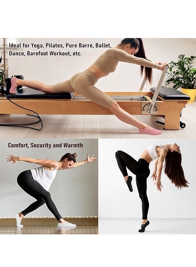 4 Pairs Pilates Socks for Women - Non Slip Grip Socks for Yoga, Barre, Hospital, Barefoot - Image 4