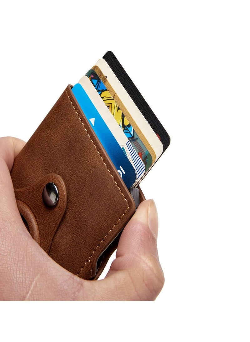 محفظة رجالية بشعار Airtag من الألومنيوم صندوق بطاقة الائتمان حامل بطاقة RFID مضاد للسرقة محفظة نقود معدنية بسحاب من الجلد الطبيعي - Image 5
