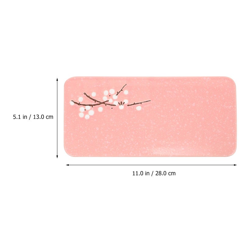 Pink Ceramic Sushi Plate Rectangular Hand Painted Food Grade Storage Tray - Image 3