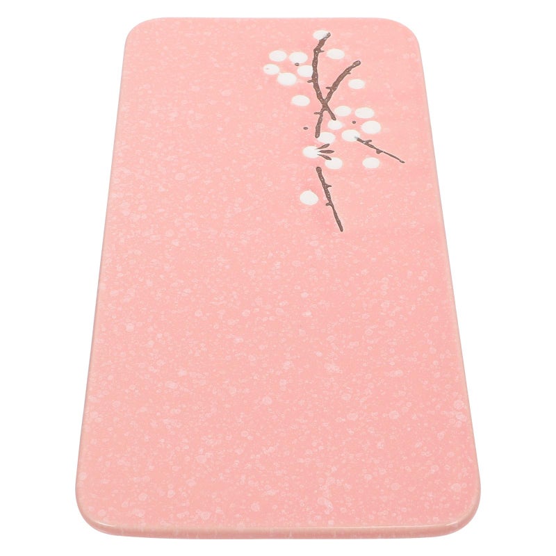 Pink Ceramic Sushi Plate Rectangular Hand Painted Food Grade Storage Tray - Image 2