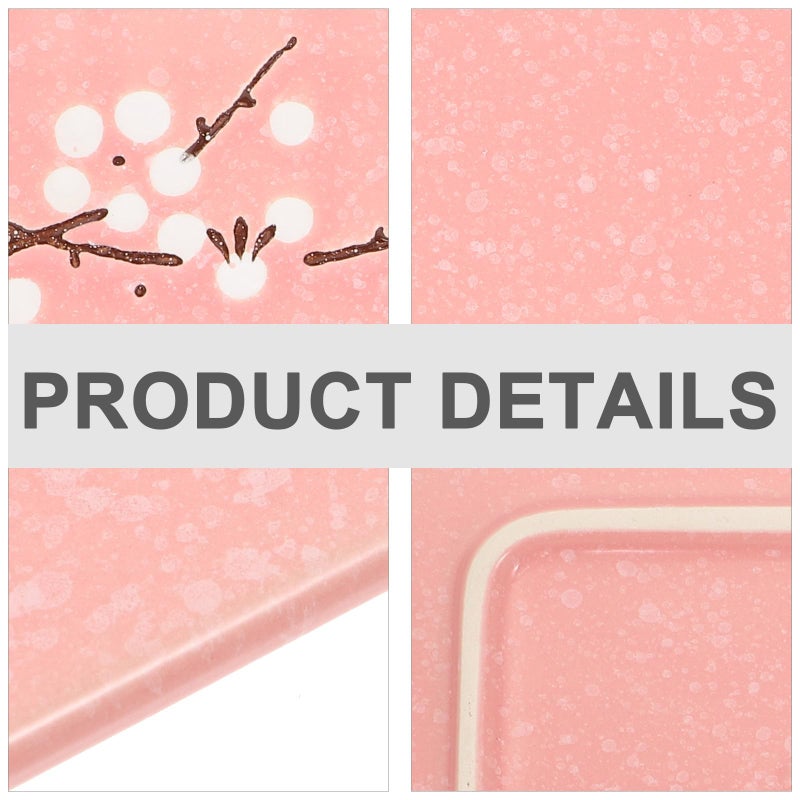 Pink Ceramic Sushi Plate Rectangular Hand Painted Food Grade Storage Tray - Image 5