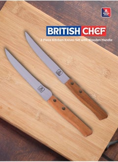 British Chef 2 Piece Kitchen Knives Set with Wooden Handle, Sharp Stainless Steel Blades-BC337  - Image 2