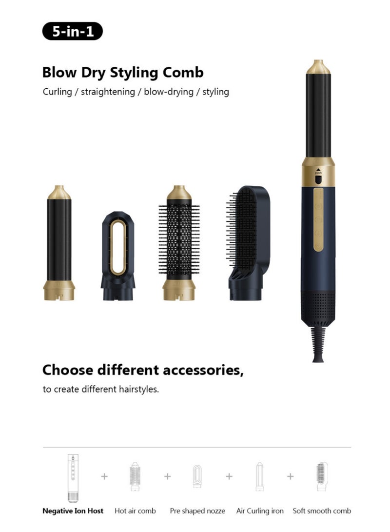 Joudi 5-in-1 Professional Hair Styler - Blow Dryer Brush with Curling Wand, Diffuser & Straightening Comb for Salon Results at Home - Image 1
