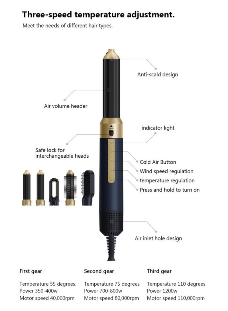 Joudi 5-in-1 Professional Hair Styler - Blow Dryer Brush with Curling Wand, Diffuser & Straightening Comb for Salon Results at Home - Image 2