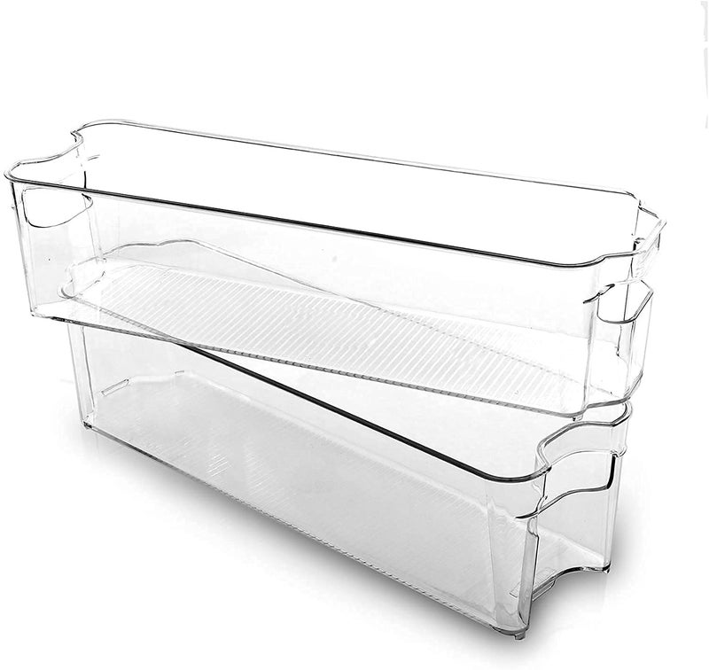 VIKIJO Pack Of 2 Acrylic Stackable Kitchen Storage Bin -Long, Narrow Transparent - Image 1