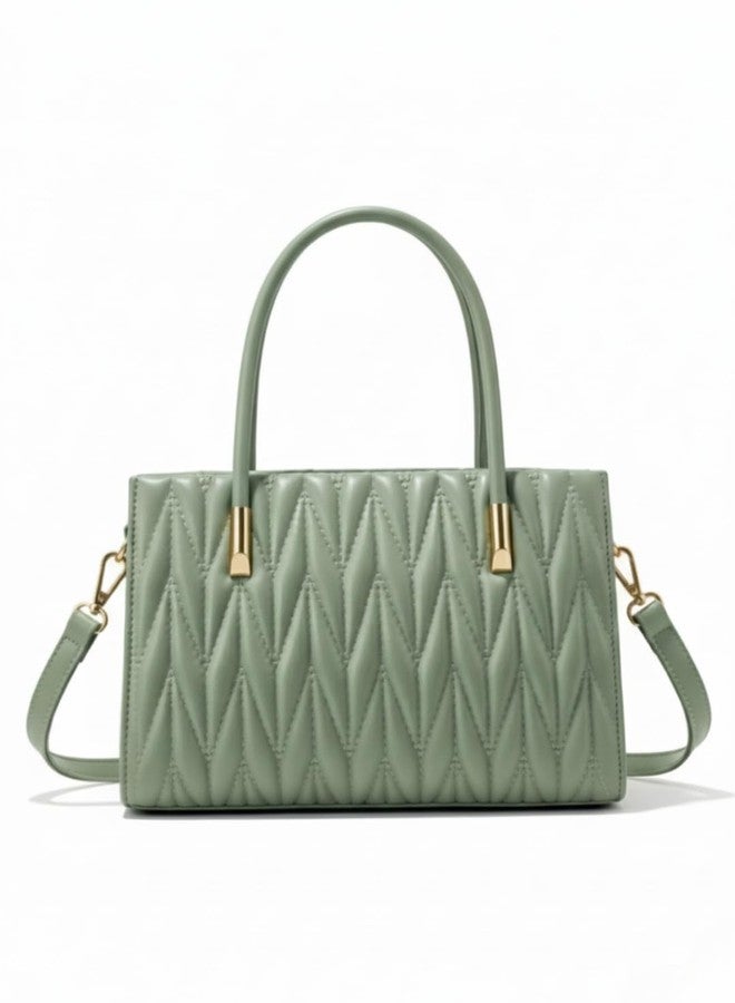 LIKE STYLE Women’s Chevron Quilted PU Rexine Sling Bag | Premium Dual Compartment Handbag with Detachable Strap & Top Handles (Green) - Image 1