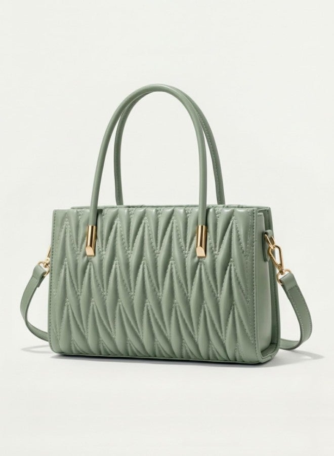 LIKE STYLE Women’s Chevron Quilted PU Rexine Sling Bag | Premium Dual Compartment Handbag with Detachable Strap & Top Handles (Green) - Image 2