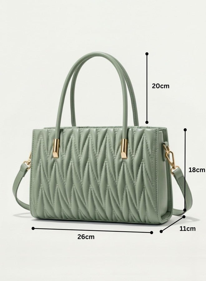 LIKE STYLE Women’s Chevron Quilted PU Rexine Sling Bag | Premium Dual Compartment Handbag with Detachable Strap & Top Handles (Green) - Image 4