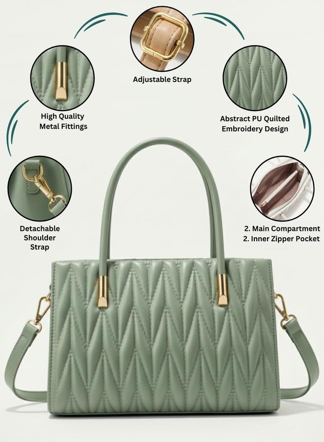 LIKE STYLE Women’s Chevron Quilted PU Rexine Sling Bag | Premium Dual Compartment Handbag with Detachable Strap & Top Handles (Green) - Image 5