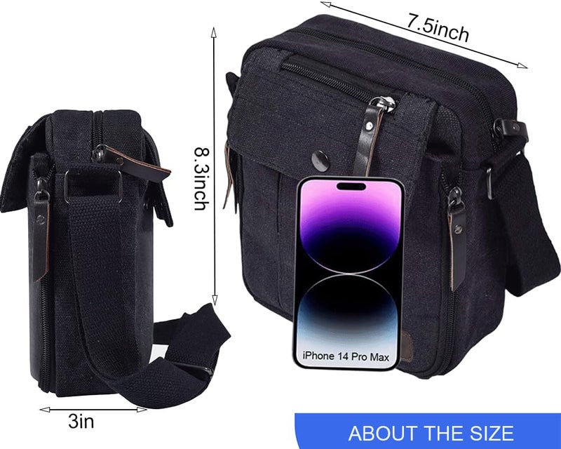 CAAORDKSO Small Crossbody Bag Shoulder Bag for Men Women Mini Canvas Messenger Bag Vintage Satchel Bag Multi Pocket Purses (Black) - Image 5