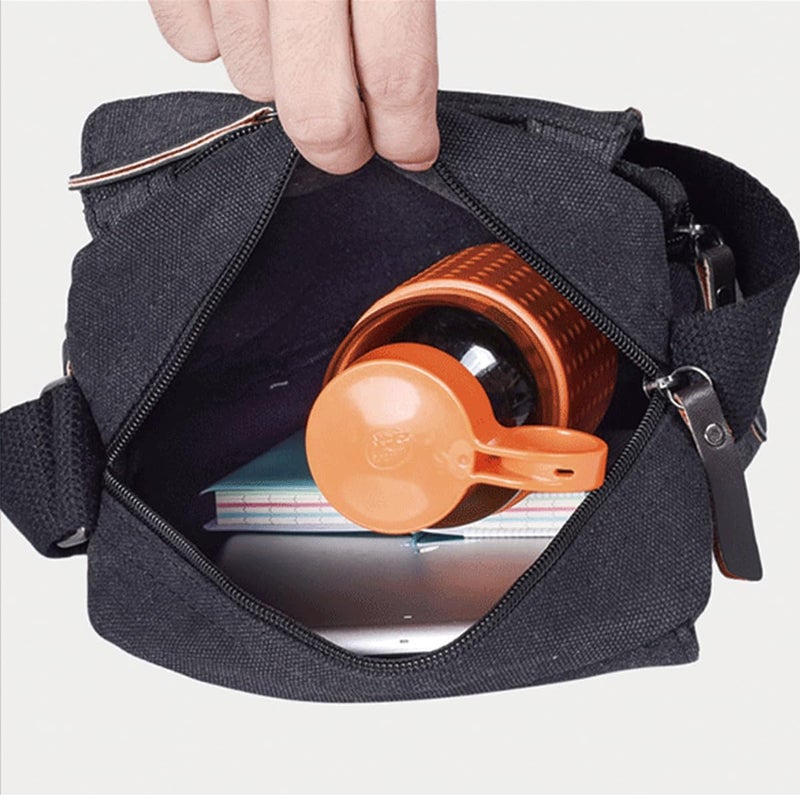 CAAORDKSO Small Crossbody Bag Shoulder Bag for Men Women Mini Canvas Messenger Bag Vintage Satchel Bag Multi Pocket Purses (Black) - Image 2