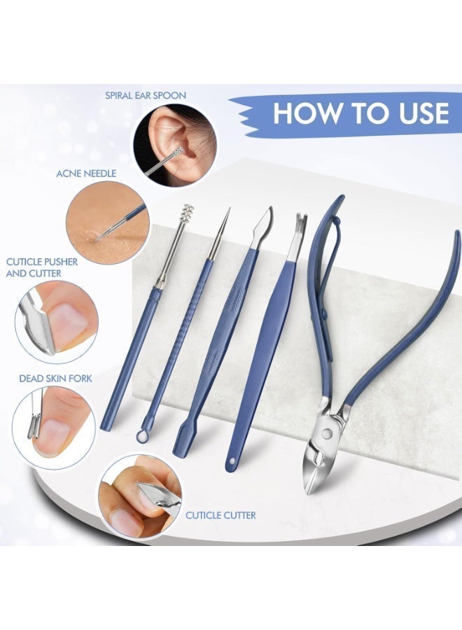 Double B traders Manicure Set Professional Nail Clippers Pedicure Kit, 16 pcs Stainless Steel Nail Care Tools Grooming Kit with Luxurious Travel Leather Case for Thick Nails Men Women Gift (Blue), One Size - Image 5