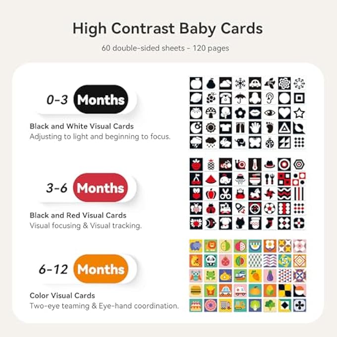 BABY MIRROR TOYS WITH 120 PAGES VISUAL STIMULATION CARDS - WOODEN TUMMY TIME MIRROR TOYS - GIFT FOR NEWBORN BOYS GIRLS 0-12 MONTHS SENSORY TOYS - Image 5