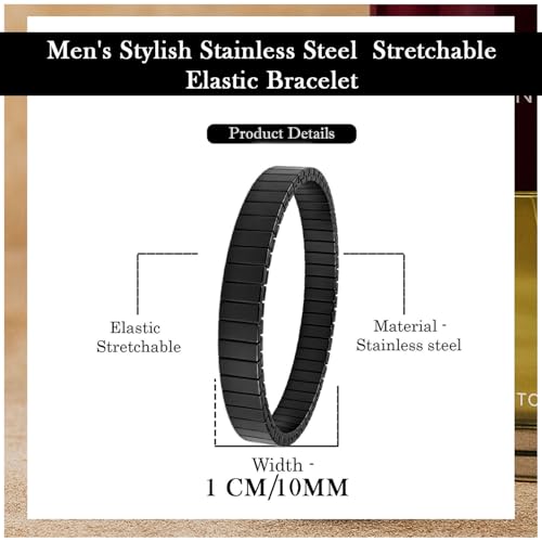 VAMA FASHIONS Stylish Mens Stainless Steel Stretchable Elastic Bracelets Casual Formal Silver Stretch Link Wristband Hand Bracelet for Men Boy's (Stainless Steel Black Men Wrist Band) - Image 3