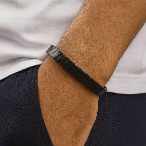 VAMA FASHIONS Stylish Mens Stainless Steel Stretchable Elastic Bracelets Casual Formal Silver Stretch Link Wristband Hand Bracelet for Men Boy's (Stainless Steel Black Men Wrist Band) - Image 2