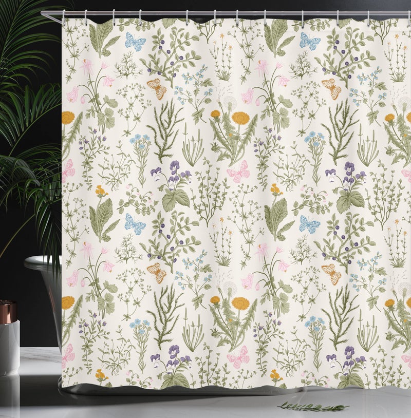 Ambesonne Ambesonne Floral Shower Curtain Vintage Farmhouse Decor Garden Flowers Botanical Classic 100% Polyester Cloth Fabric Set with Hooks for Bathroom Powder Room & Guestroom 69"" W x 70"" L  Green Orange - Image 3